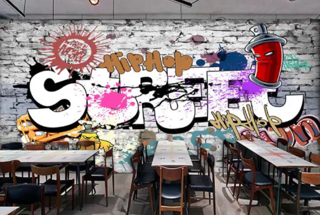 Jasa Mural Dinding Cafe Bogor Profesional & Murah – Mural Garis Hijau