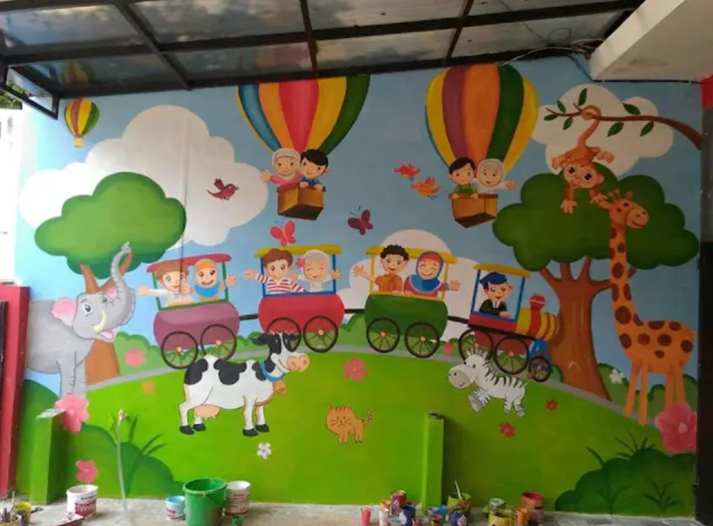 Jasa Mural Dinding Sekolah Surabaya Edukatif & Profesional – Mural Garis Hijau