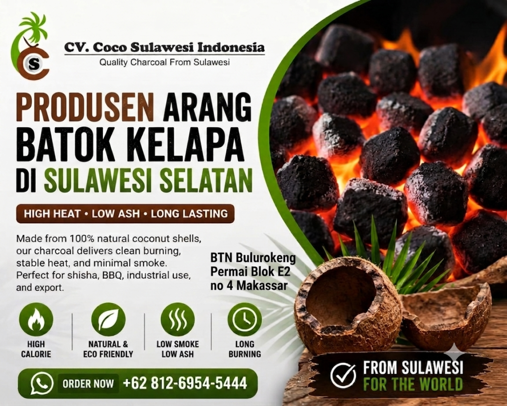 Produsen Arang Batok Kelapa di Sulawesi Selatan Berkualitas untuk Kebutuhan Lokal dan Ekspor